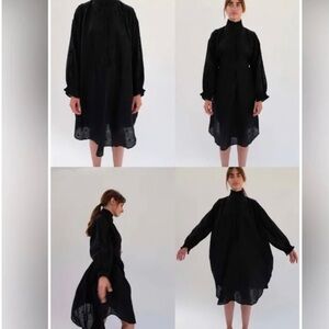 Beklina Black Cotton Sheer Dot Dress with Belt